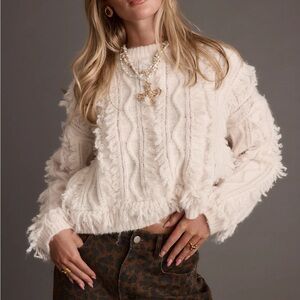 12th Tribe Lorie Beige Fringe Sweater